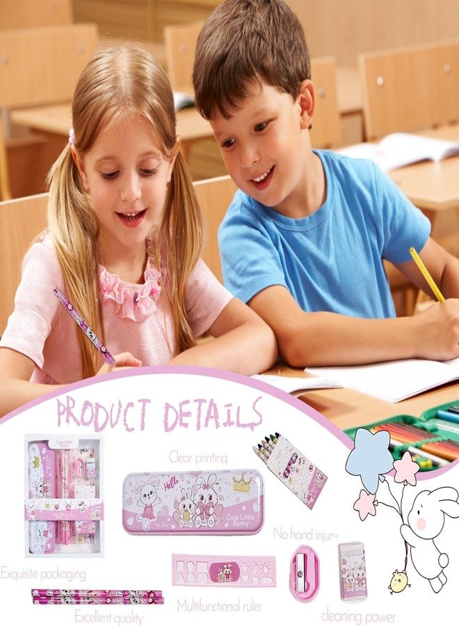 Parssufy® Stationery Set - 12 Pieces School Supplies Kit for Kids - Includes Pencil Case, Pencils, Ruler, Sharpener, Eraser, and Cryon Colors Return Gifting Kids, (Cute Little Bunny) - Image 4